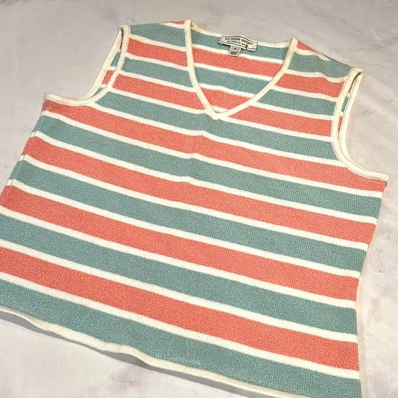 St. John Sport by Marie Gray knit sleeveless v neck striped sweater - Picture 1 of 7